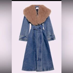 NWT DENIM TRENCH REMOVABLE FAUX FUR COLLAR
